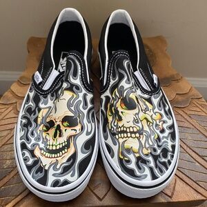 Vans Slip Ons Flame Skull